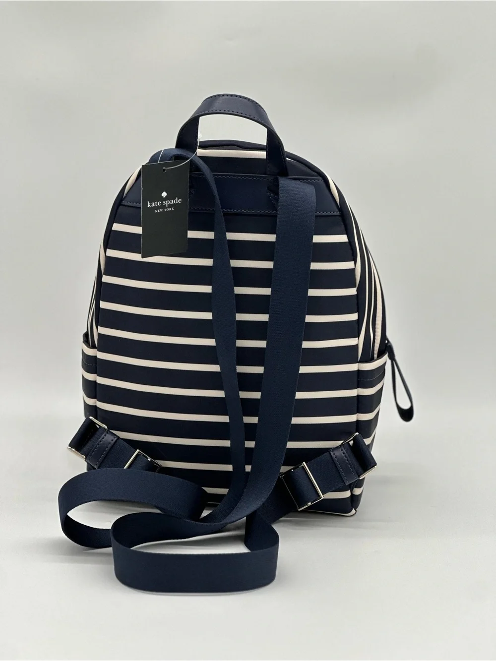 kate spade navy and white striped mini backpack with gold logo - Picture 4 of 11